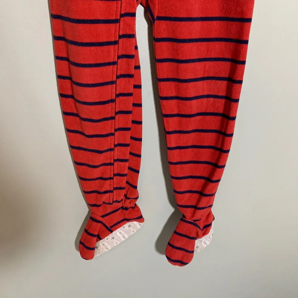 5/$25 Carters Red Navy Stripe Polar Bear Footed Pajamas Sleepers Kids‎ Size 5